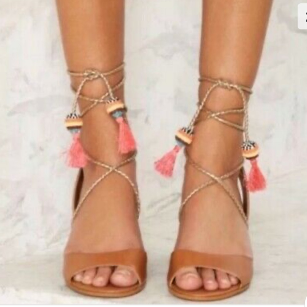 Sam Edelman Women’s Brown Block Heel Beaded Sandals Size 7 Beaded Tassel